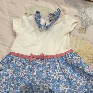 Lily Rose Blue Floral Dress with Pink Bow